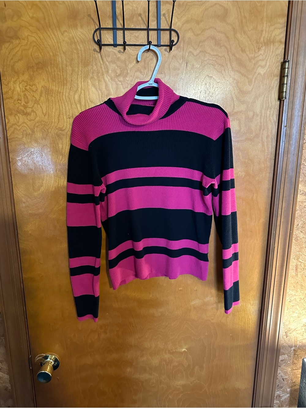 Worthington Pink & Black Striped Cowl Neck Sweater
